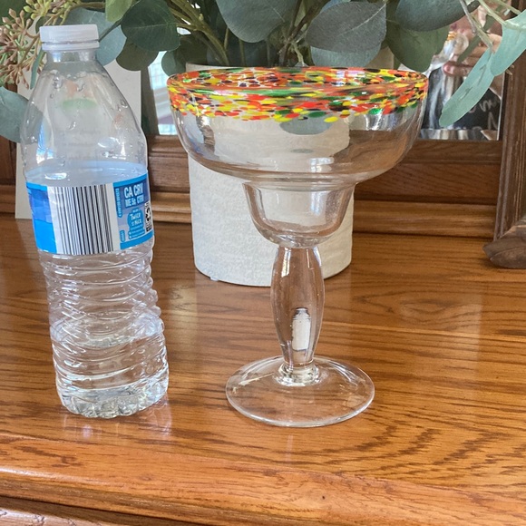 None Other - Multicolor Rim Clear Glass Margarita Coupe - Decorative Drinkware